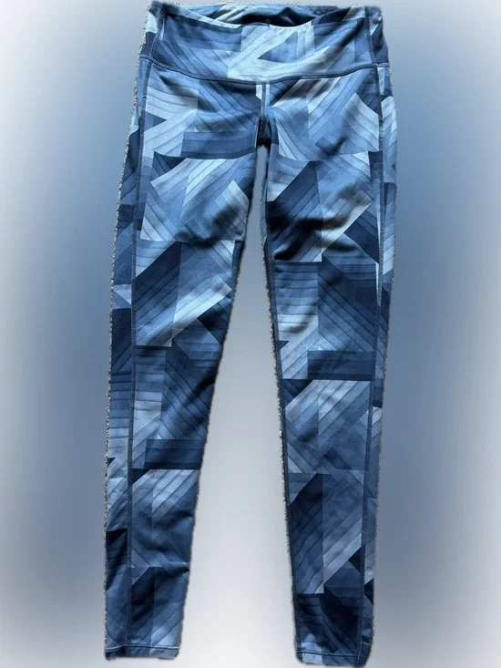 Athleta Blue Geometric Print Leggings Size Small High Rise Athletic Yoga - Picture 9 of 9